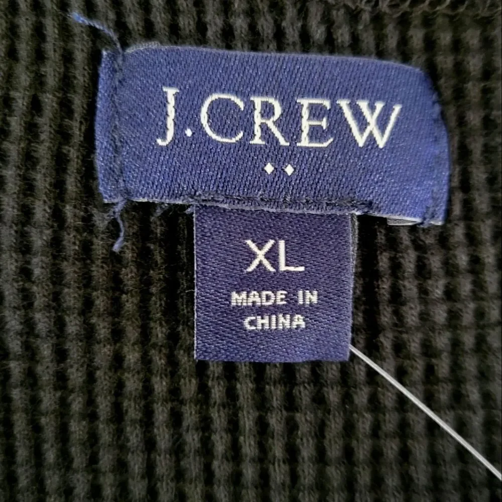 J.Crew Men's Black Long Sleeve Crewneck Waffle-knit Henley Shirt